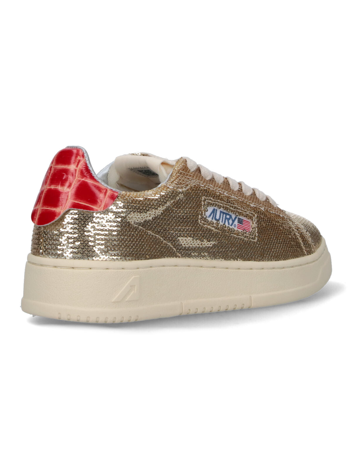Gold Fabric Low-Top Sneakers With Embossed Accents