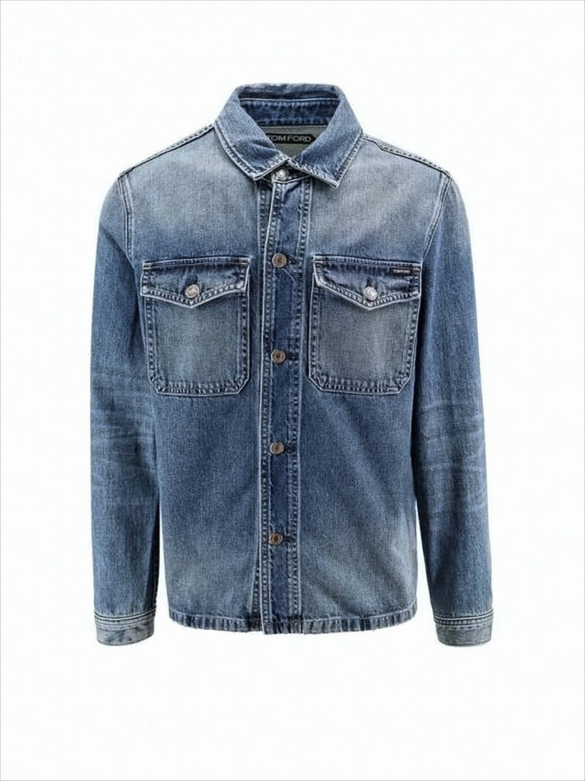 Classic Medium Blue Denim Jacket with Flap Pockets