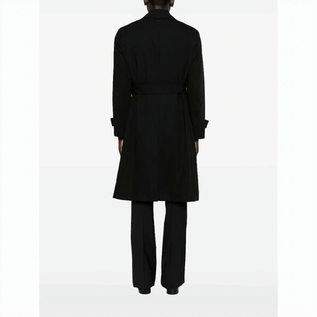 Long Black Wool Coat With Classic Collar