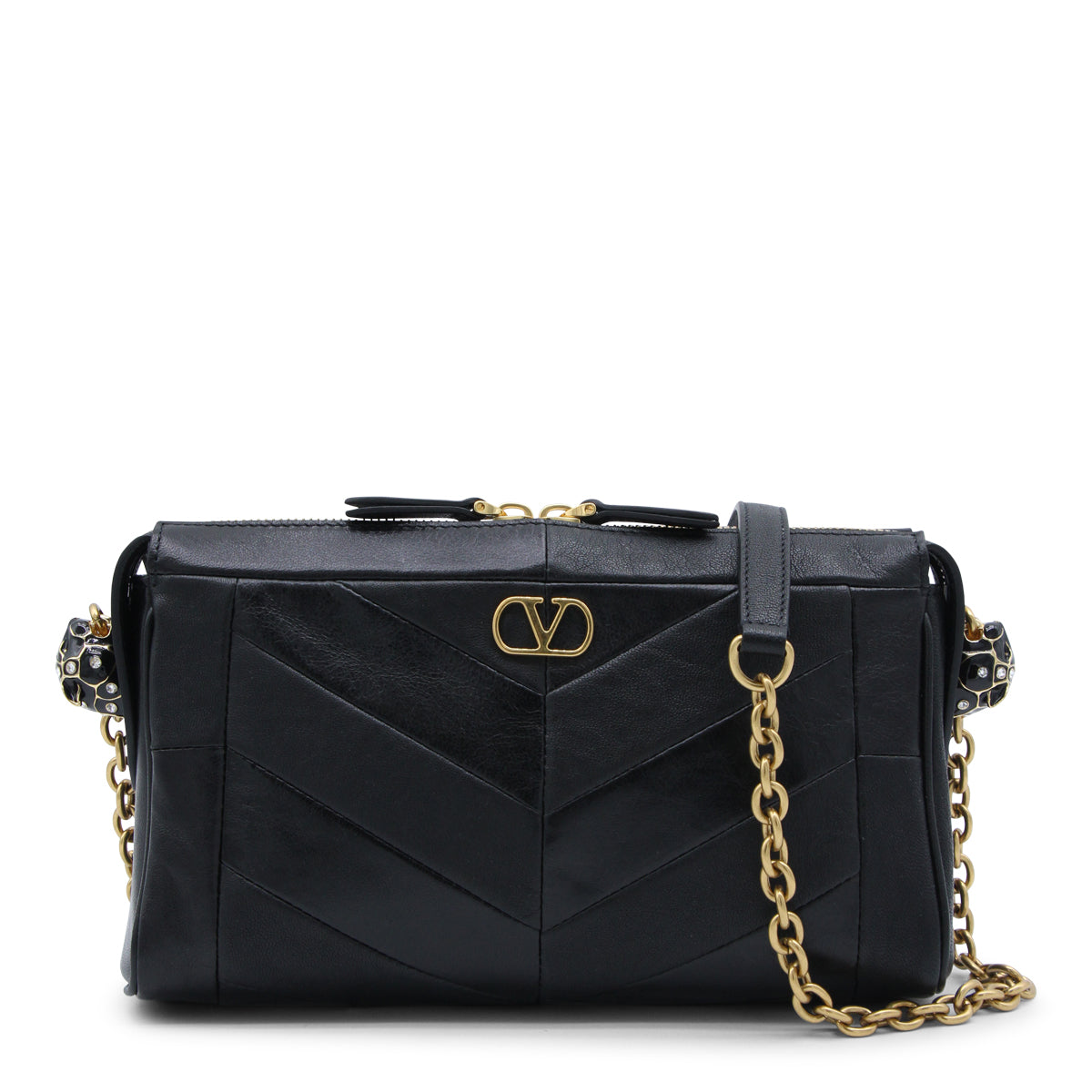 Chevron Quilted Black Leather Handbag