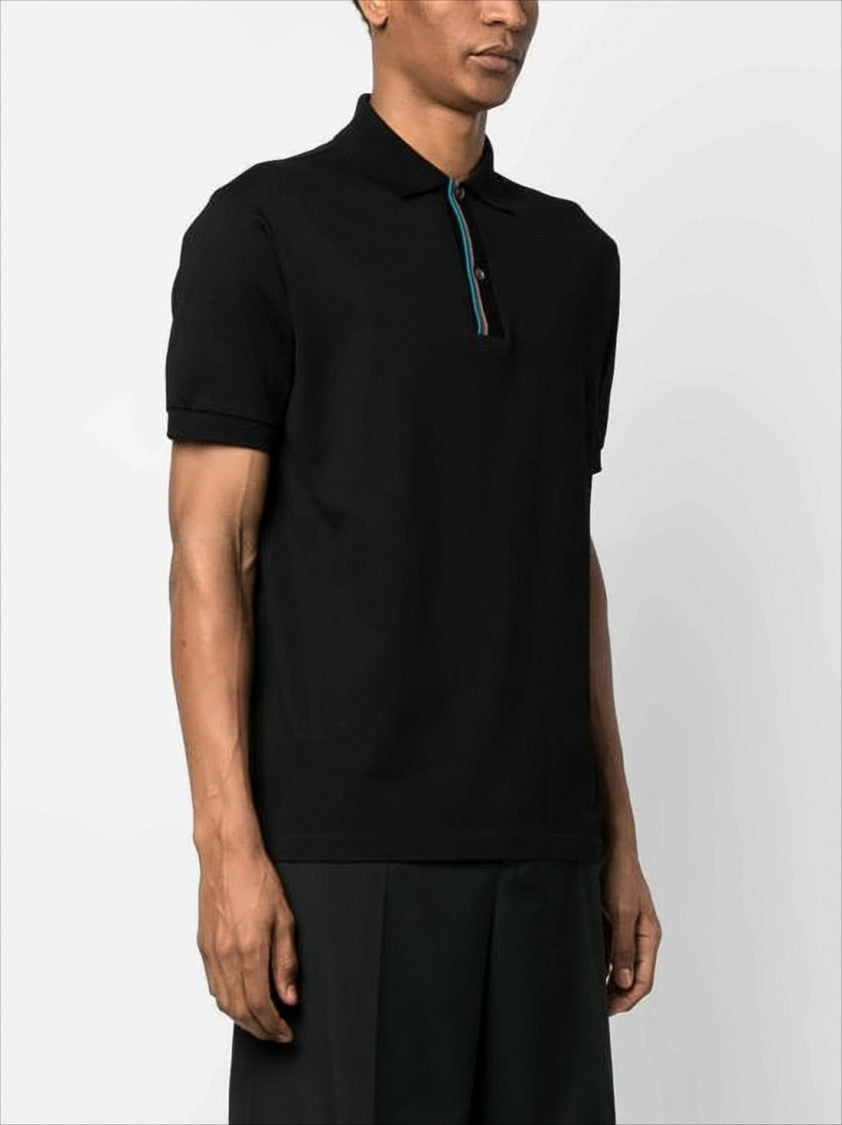 Short-Sleeve Polo Shirt with Multicolor Striped Detail