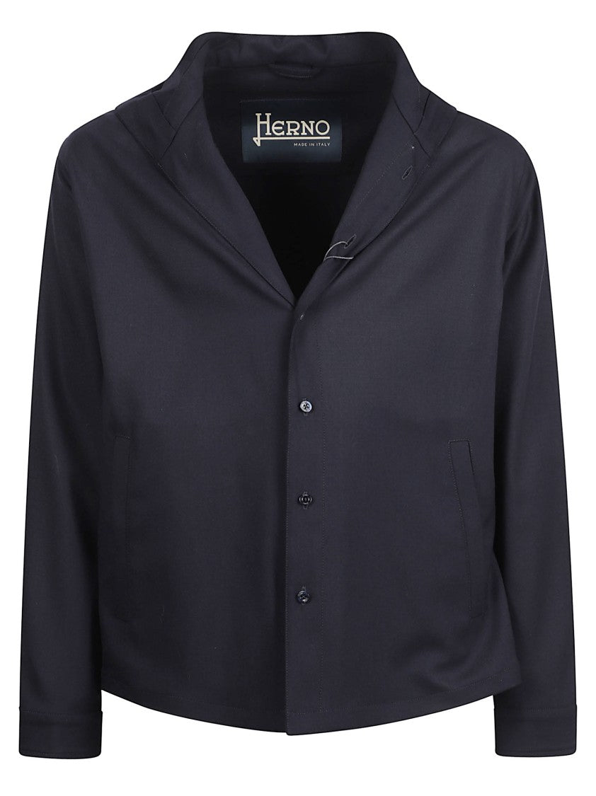 Fluid Wool Blend Gabardine Shirt Jacket With Hood