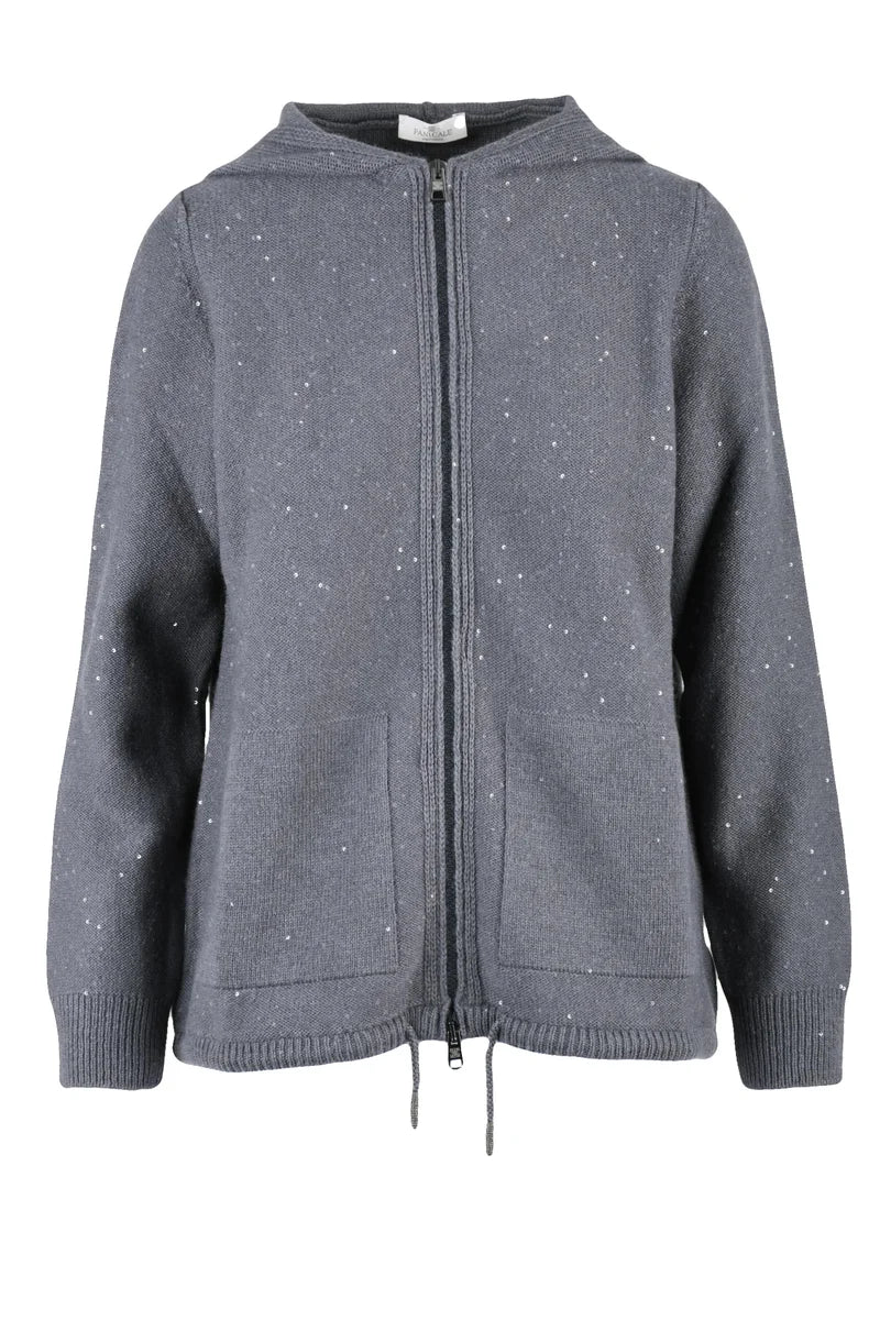 Sequin Zip Cardigan - Grey