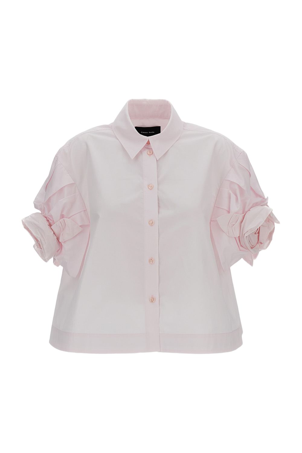 Pink Cropped Rose Puff Sleeve Cotton Shirt