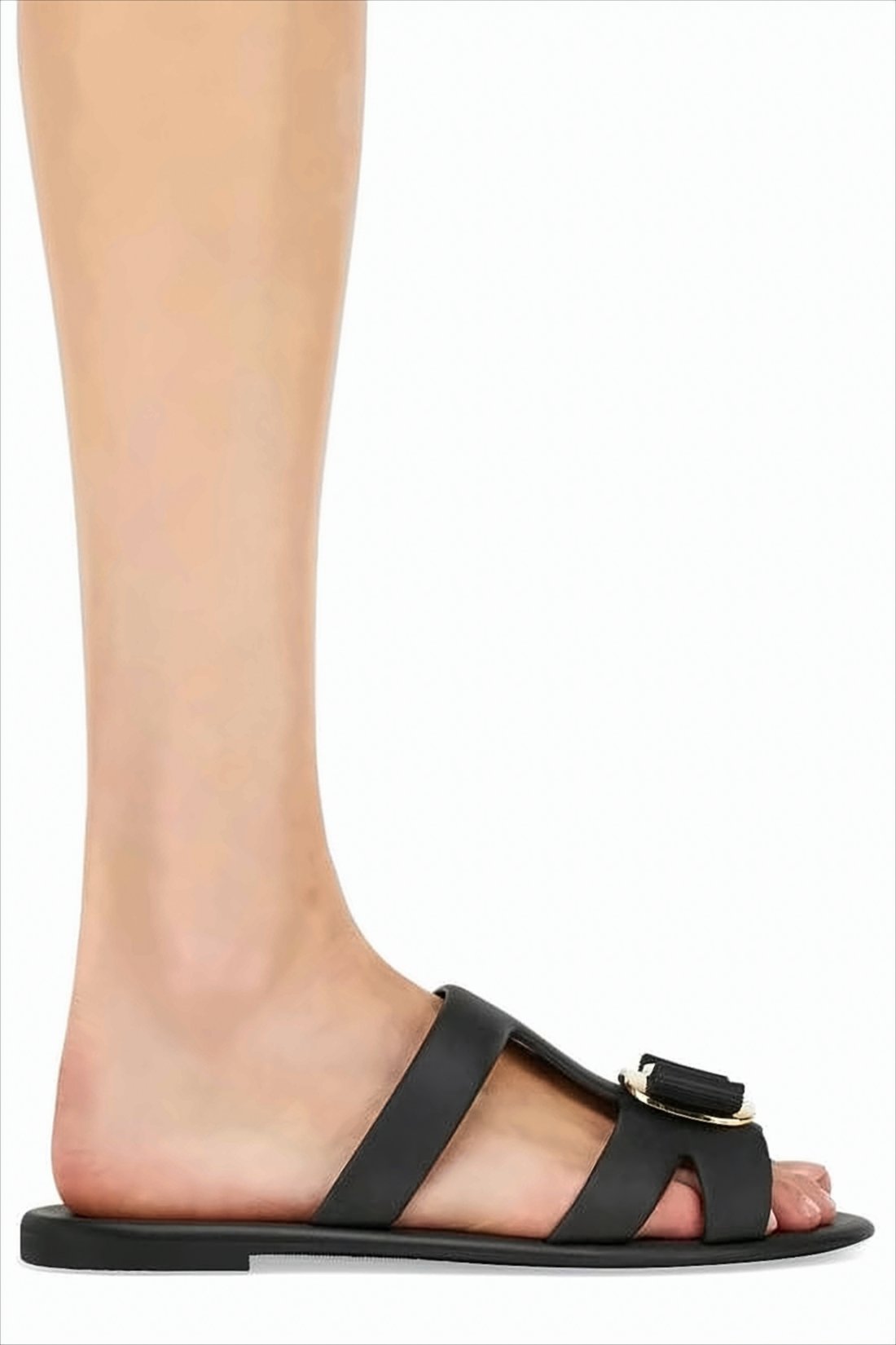 Black Rubber Slip-On Mules
