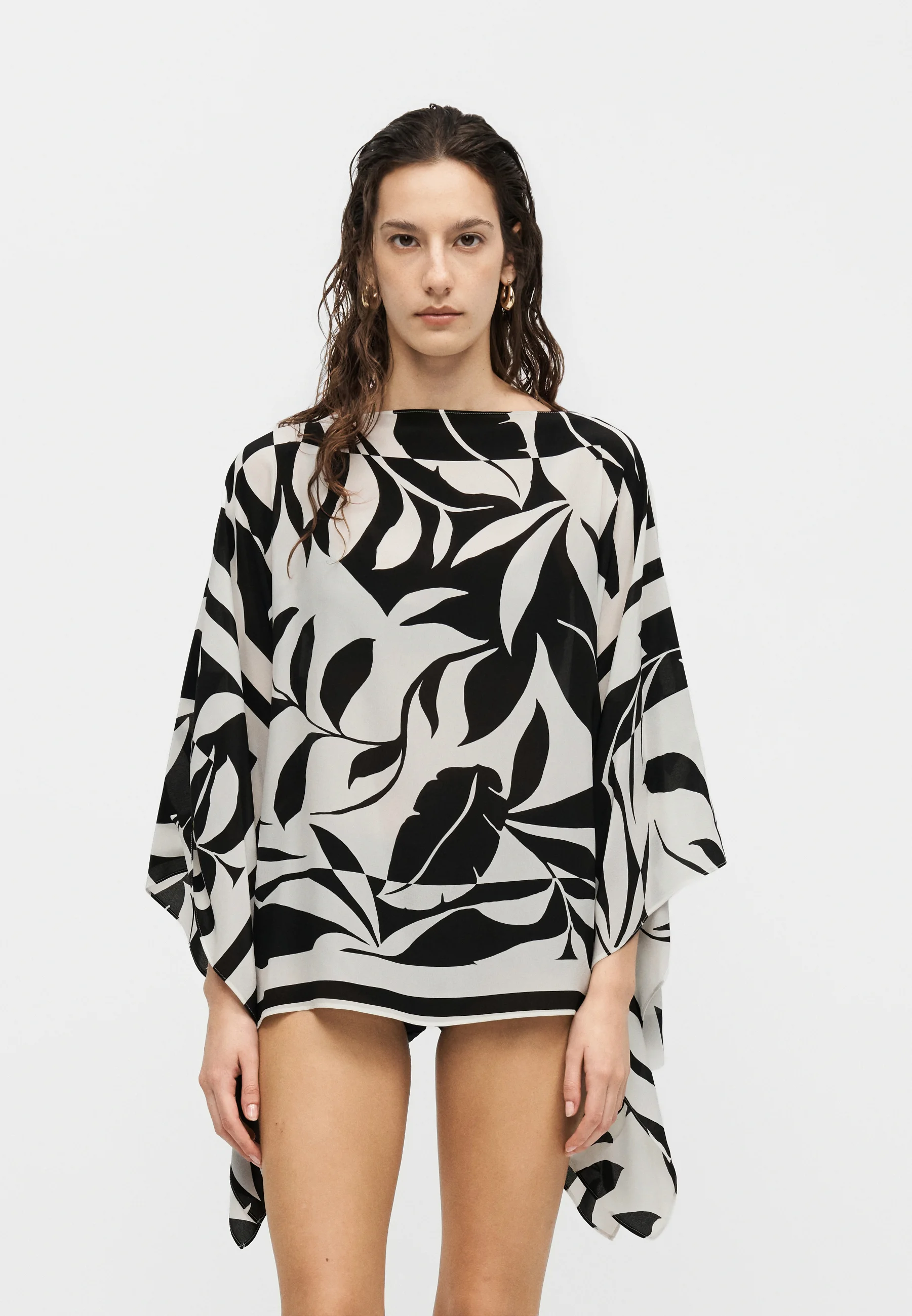Asymmetrical Hem Tunic with Flowing Sleeves