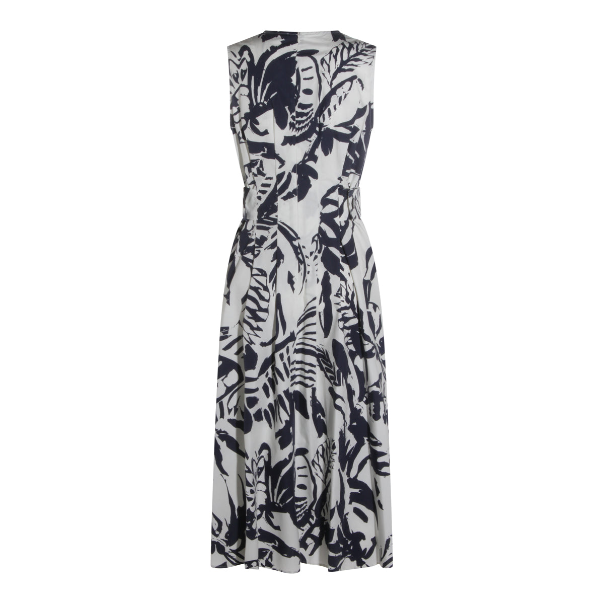 Flowing Midi-Length Dress With Abstract Leaf Pattern