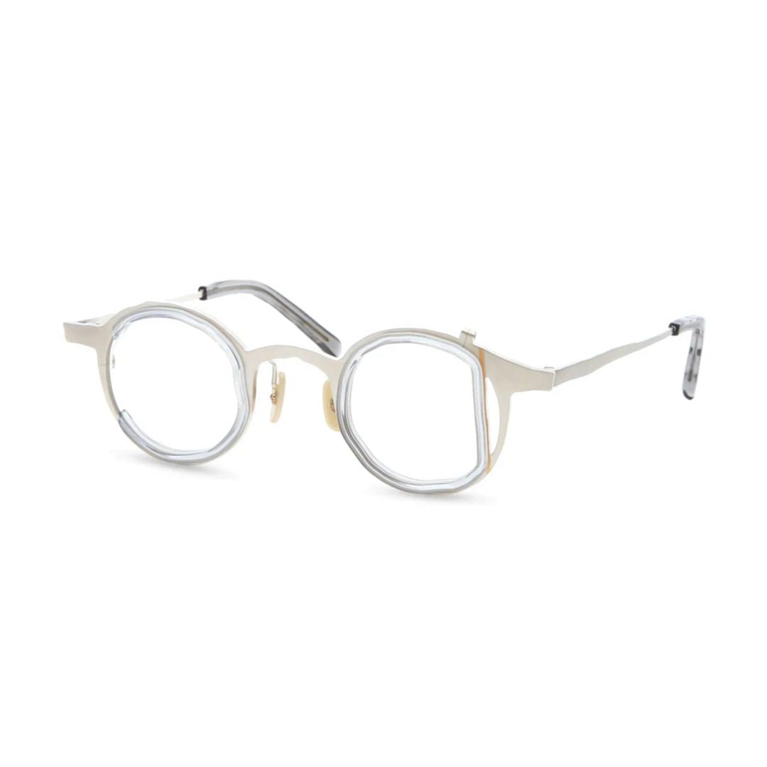 Geometric Round Titanium Eyeglasses with Metallic Finish