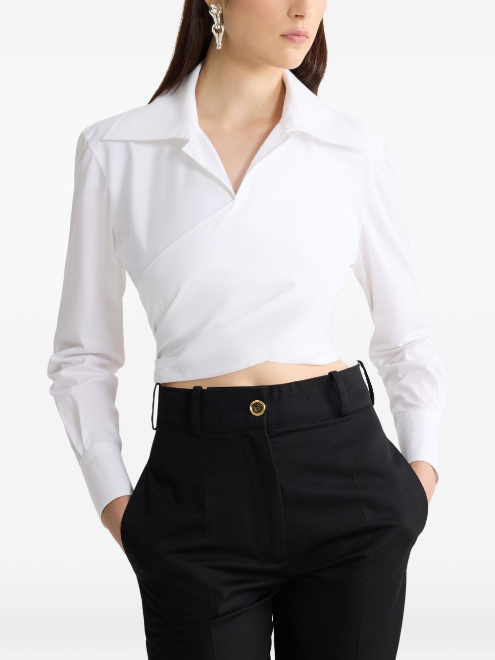 Collared Knotted Front Cut Out Back Top