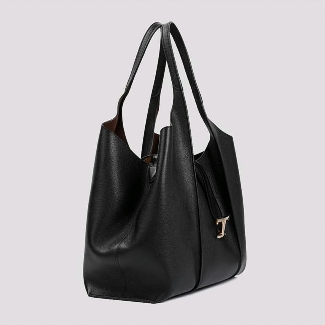 Structured Leather Shoulder Bag with Metallic Clasp Detail
