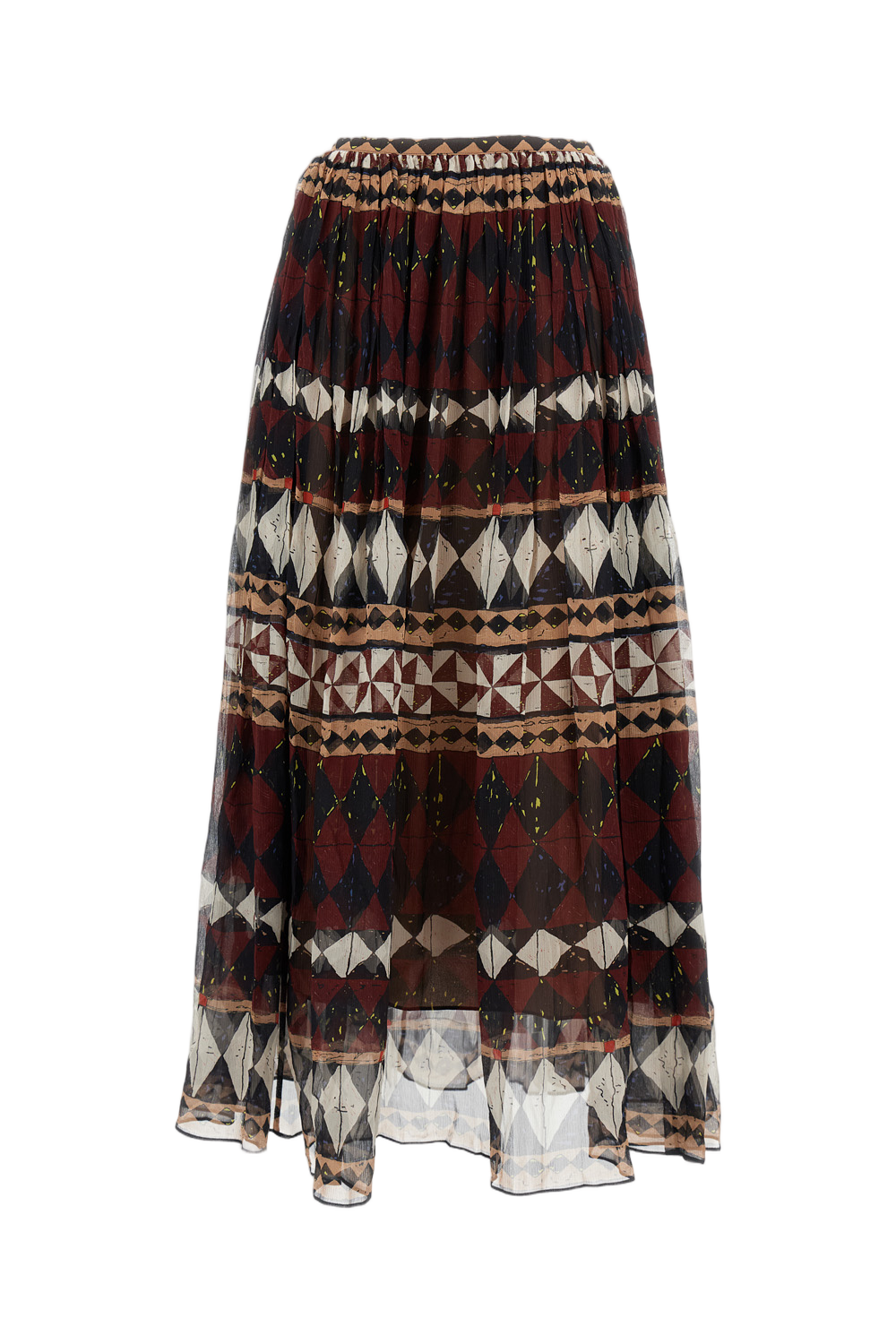 Asymmetrical Pleated Maxi Skirt With Geometric Print