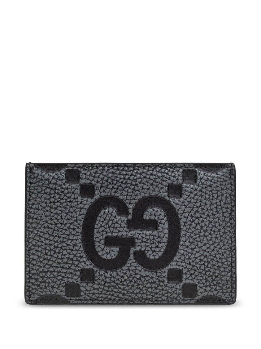 Textured Leather Card Wallet with Embossed Double-G Logo