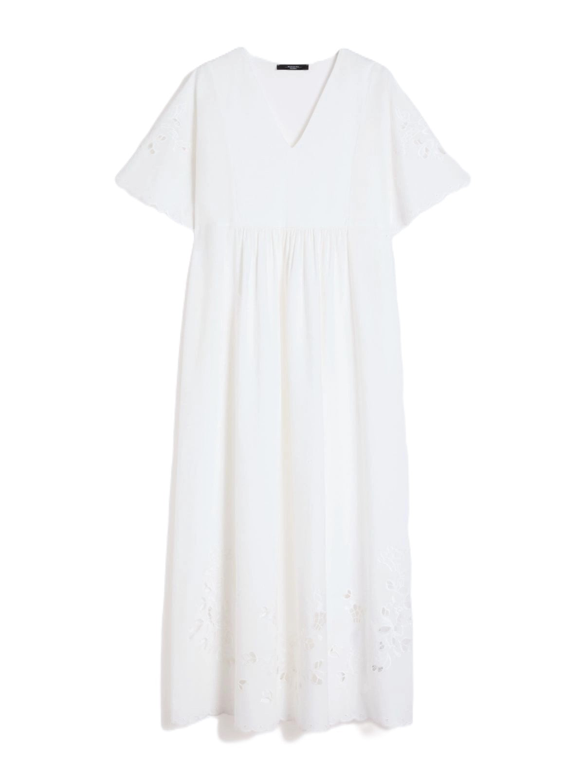 V-Neck Midi Dress with Eyelet Embroidery