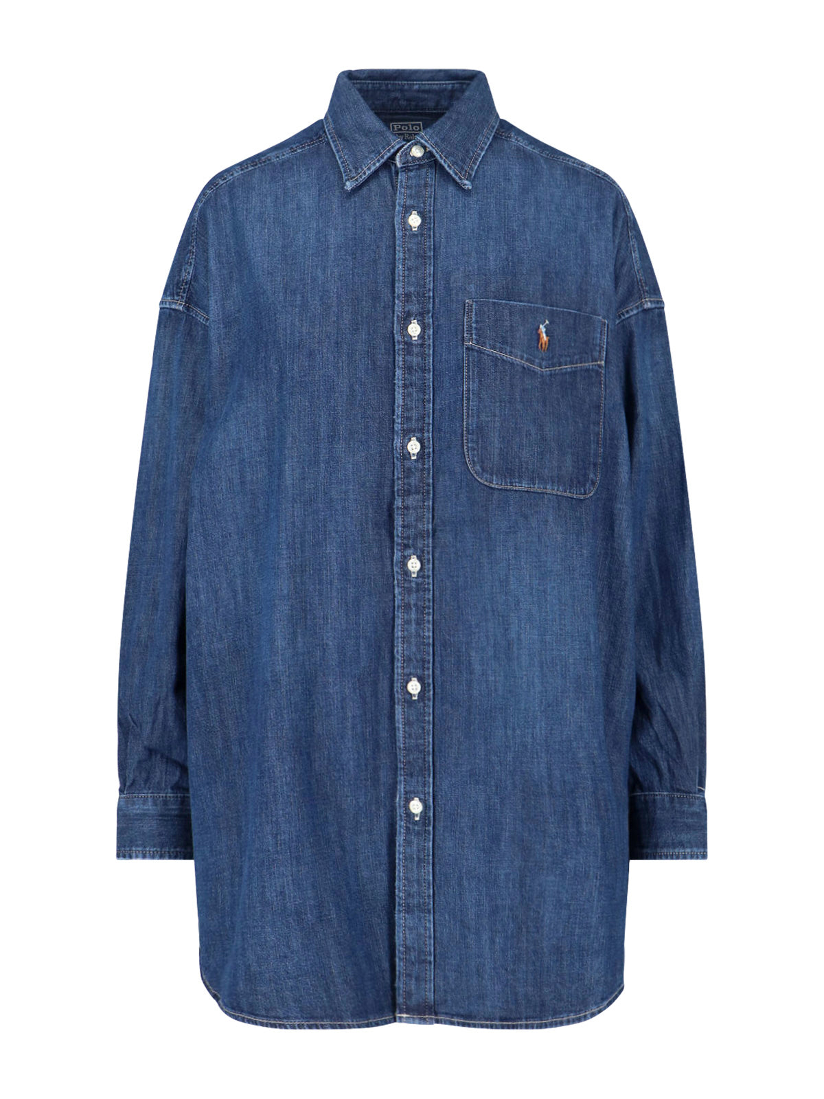 Blue Cotton Denim Logo Shirt