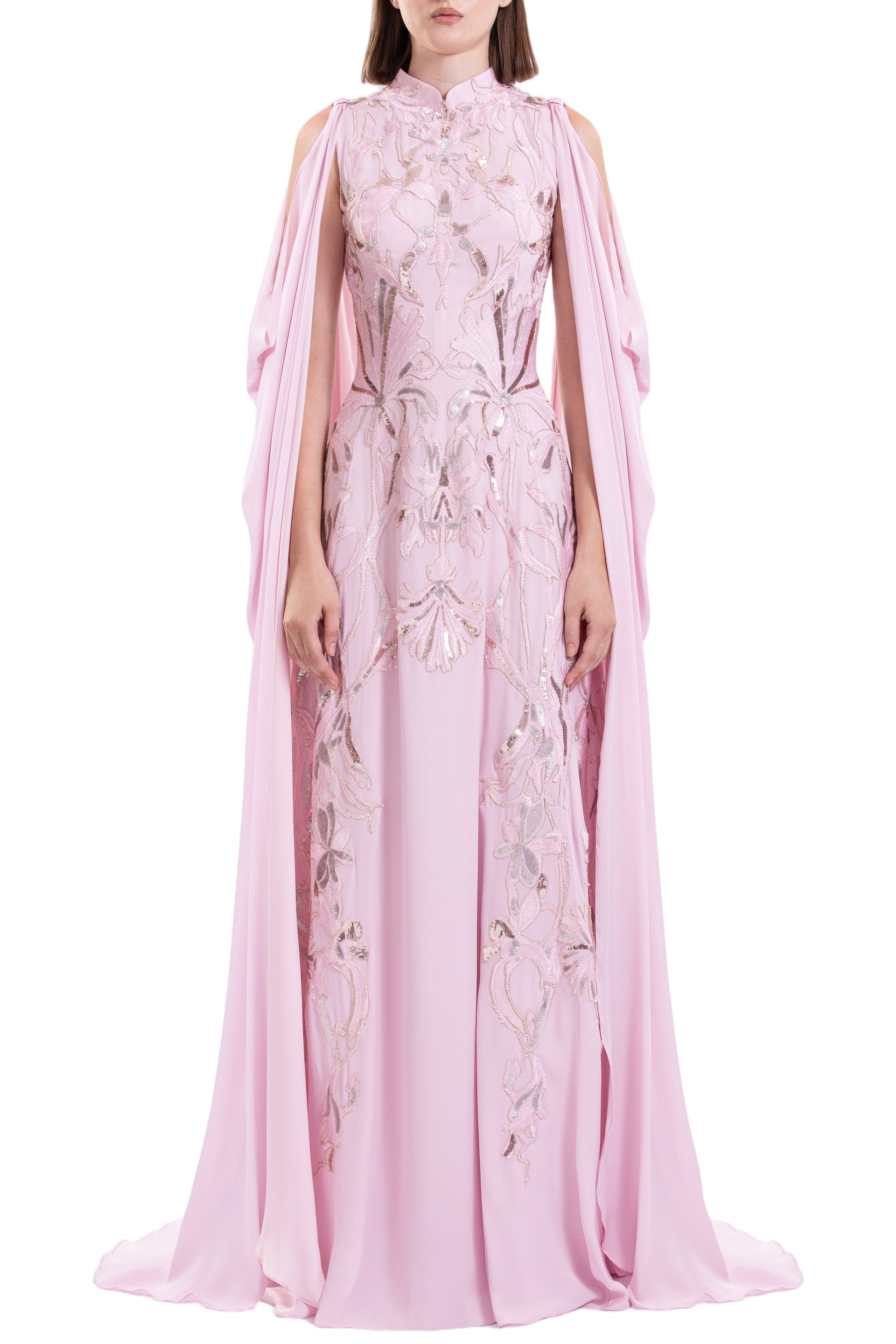 Crepe Georgette Dress With Draped Sleeves