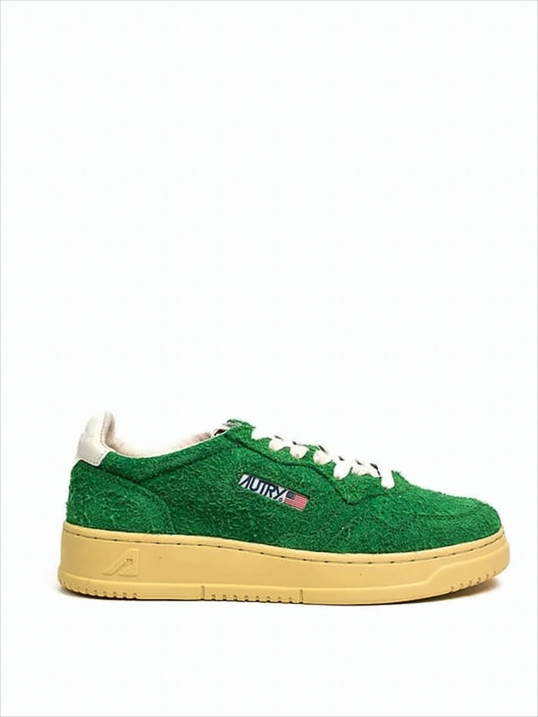 Textured Green Low-Top Sneakers with Beige Sole