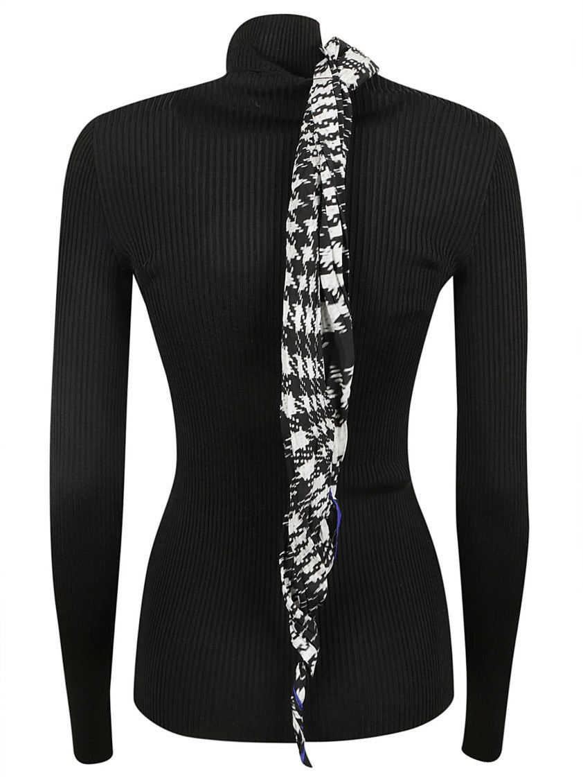Ribbed Black Sweater With High Neck