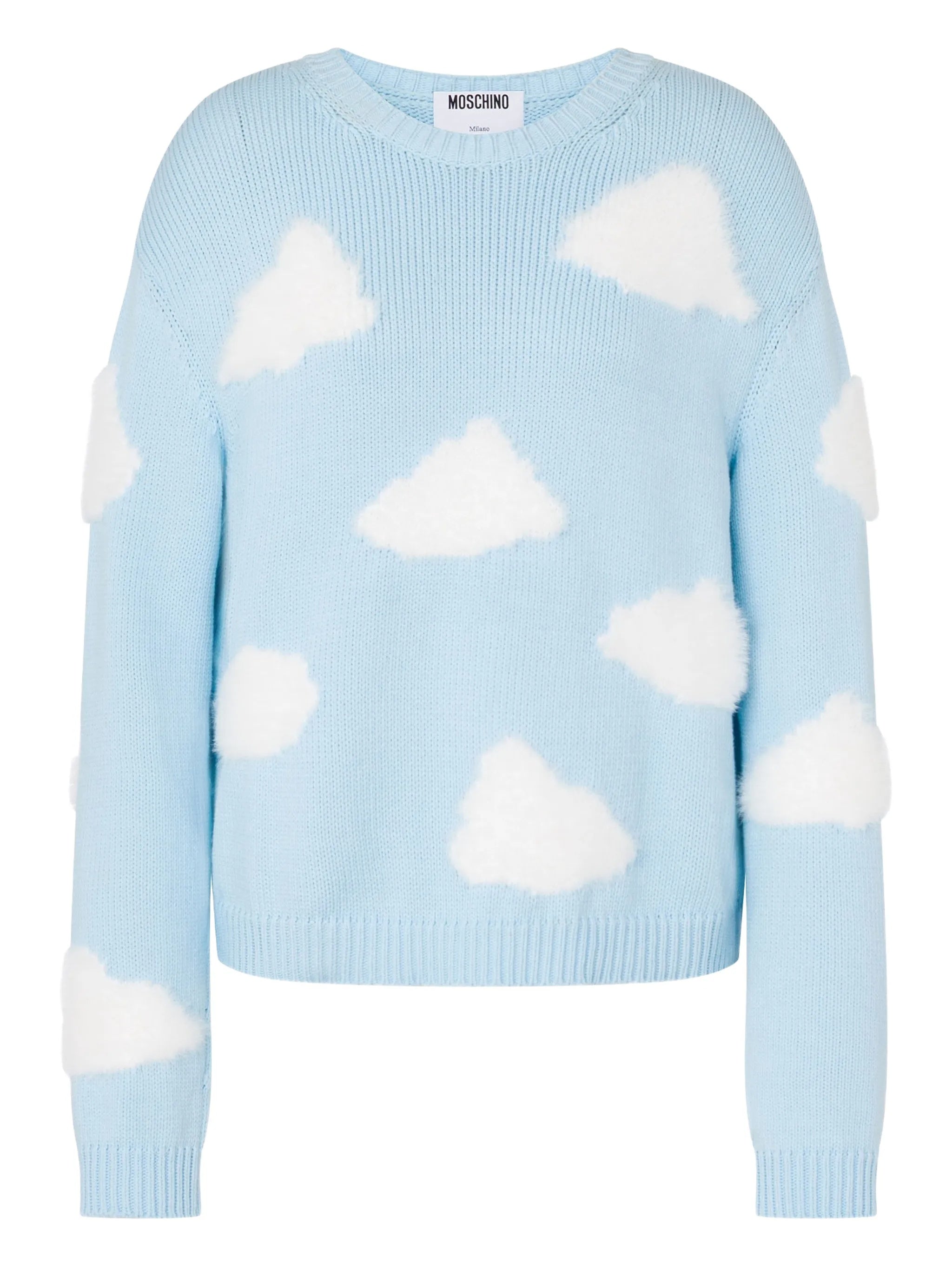 Light Blue Knitted Sweater With Cloud Patterns