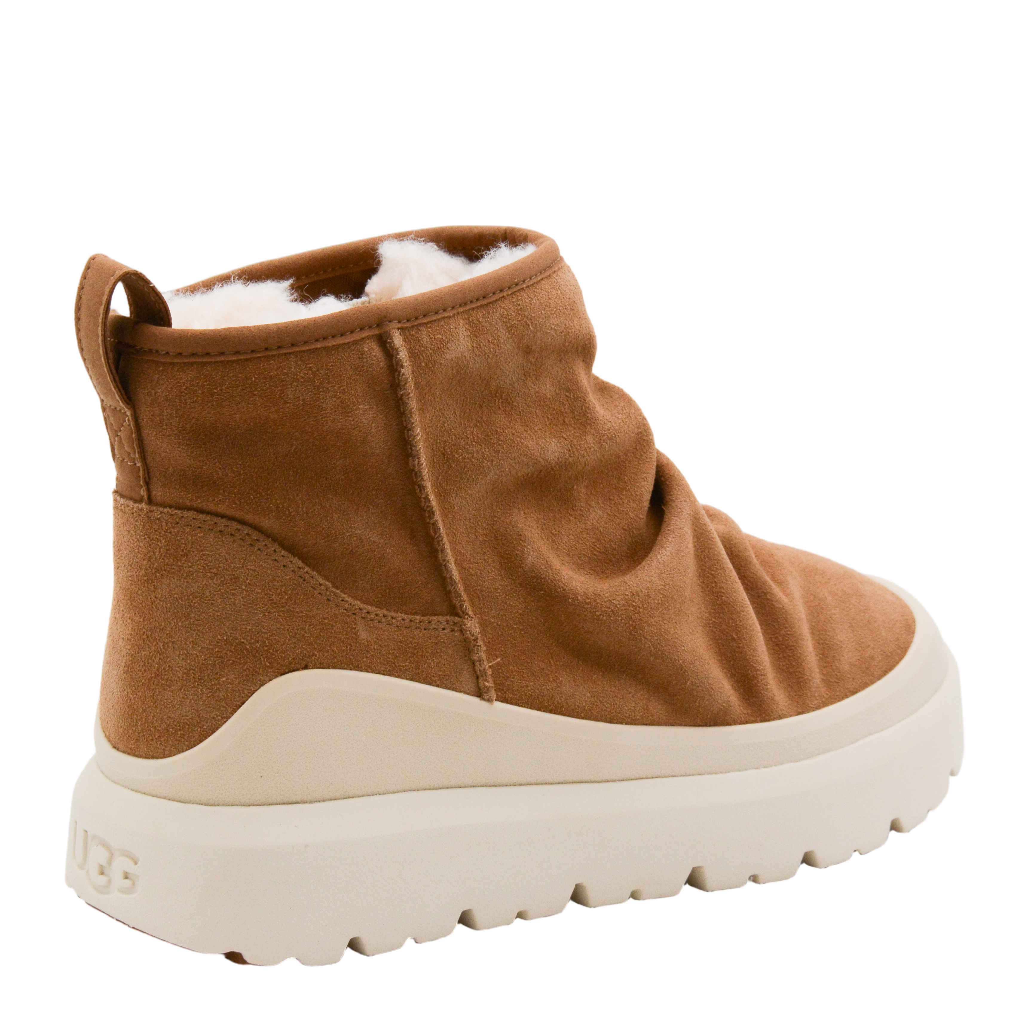 Ruched Suede Boots with Off-White Sole