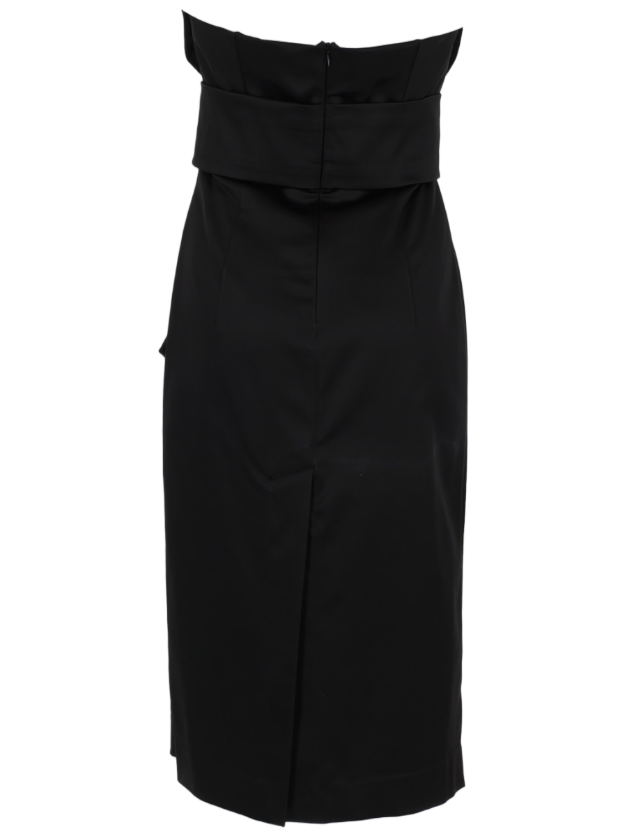 Strapless Black Midi Dress with Structured Bodice