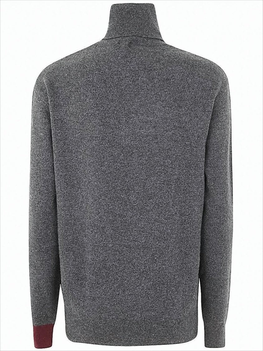 Charcoal Grey Turtleneck Sweater with Contrasting Cuff
