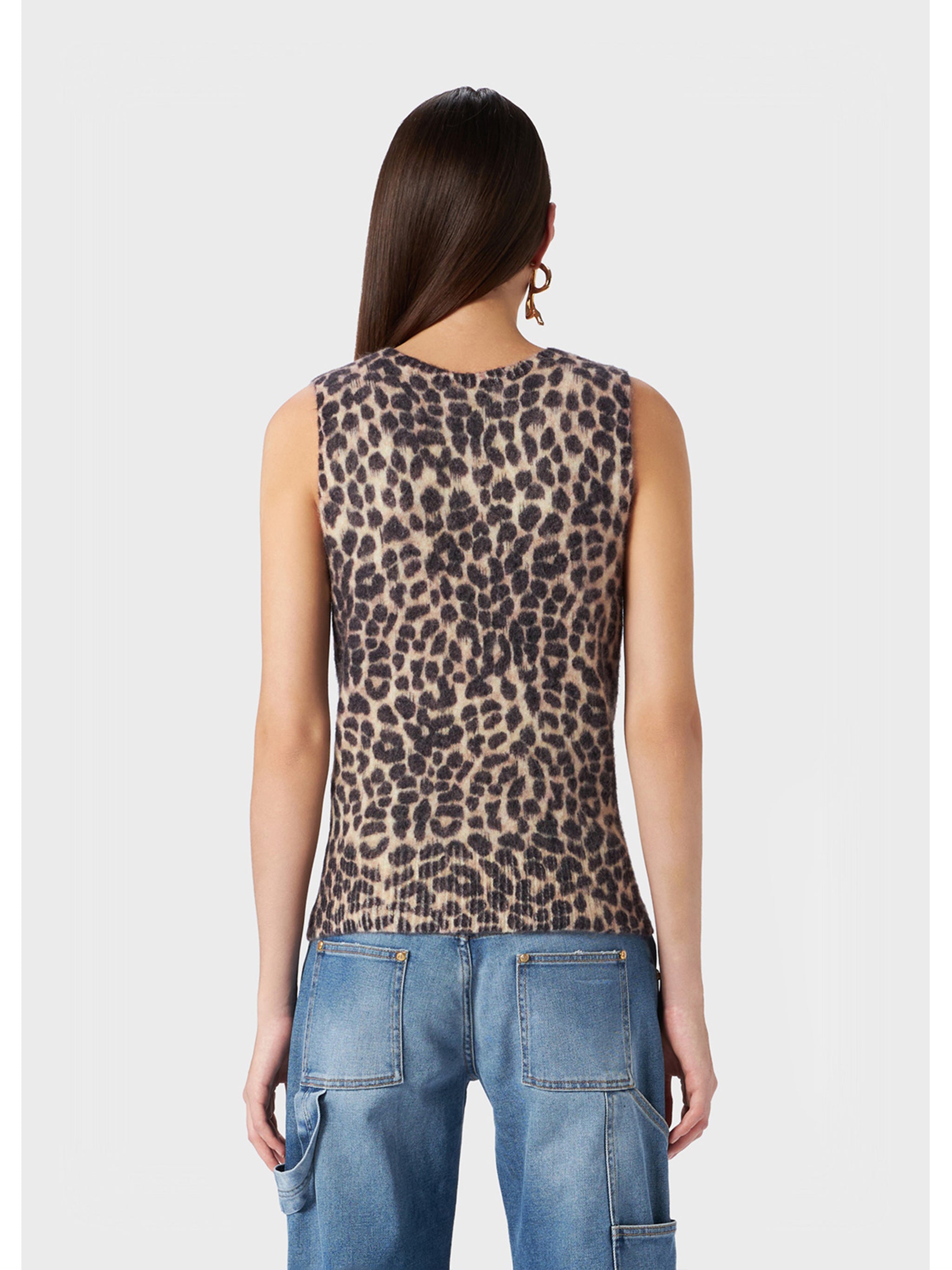 Sleeveless Alpaca Blend Leopard Print Top
