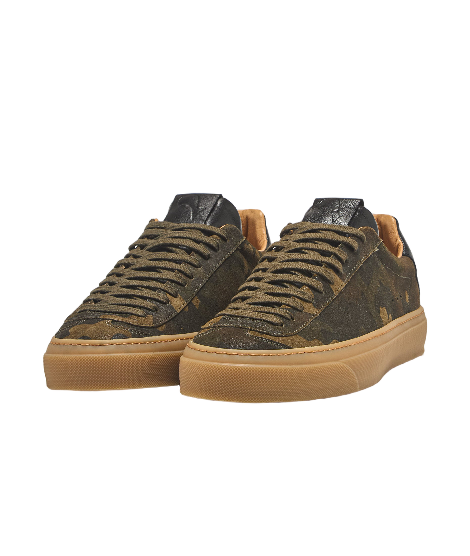 Camouflage Suede And Leather Sneakers