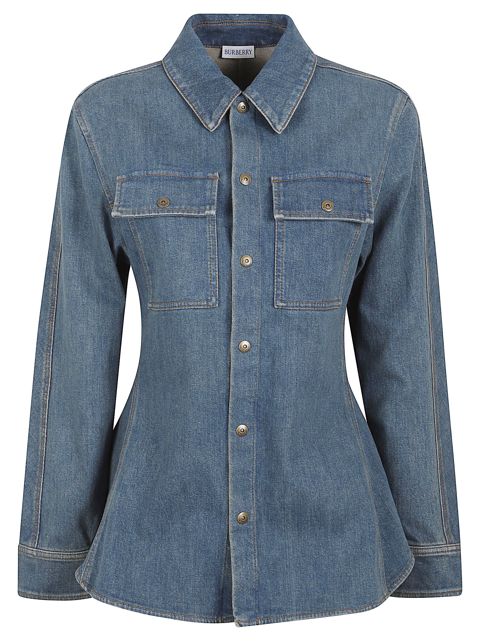 Fitted Denim Top with Peplum Hem