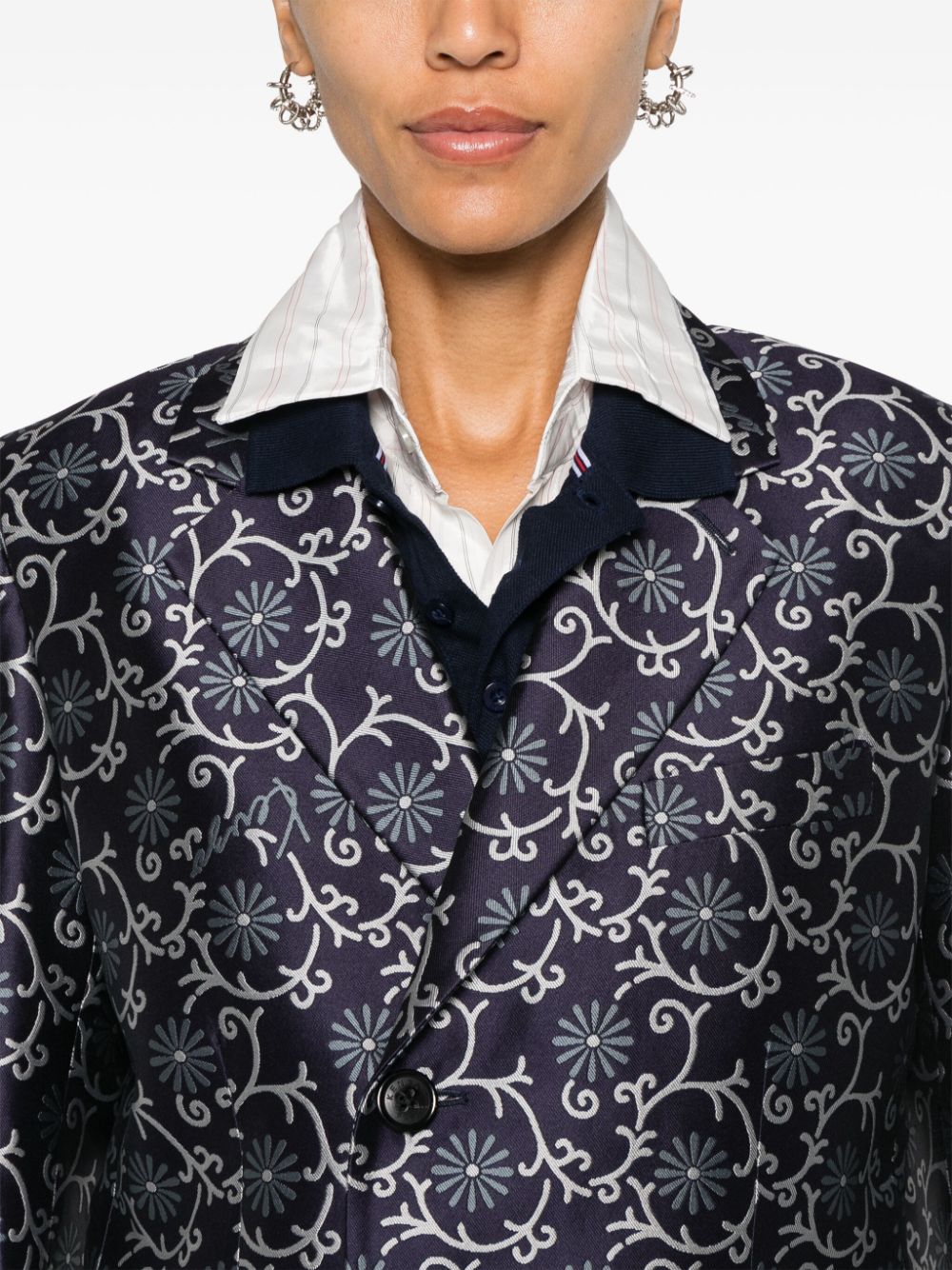 Midnight Blue Patterned Jacquard Jacket