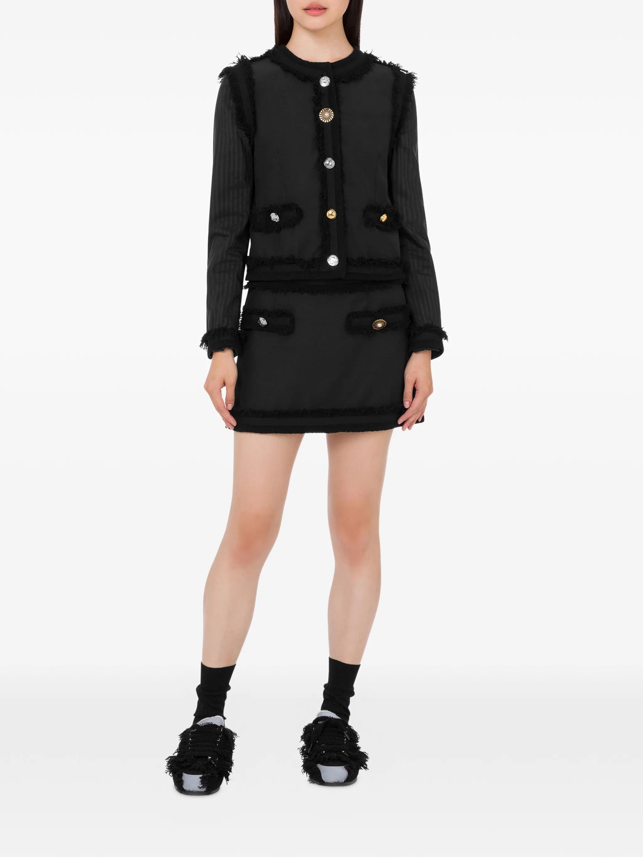 Boucle Wool Mini Skirt With Fringed Hem