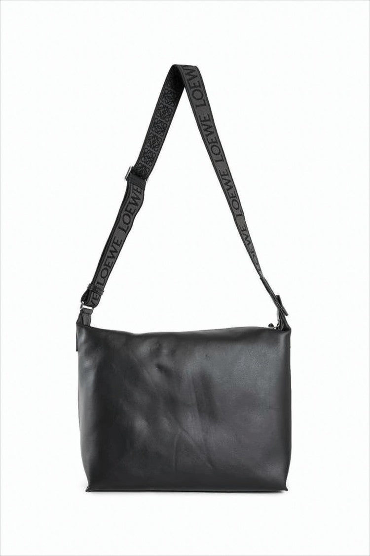 Rectangular Black Cowhide Leather Shoulder Bag