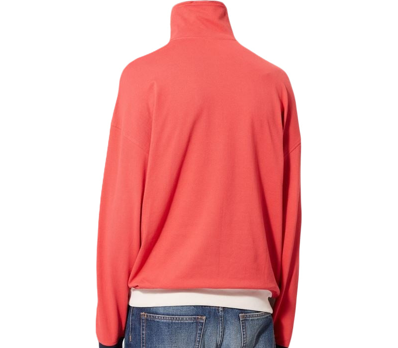 Color-blocked Pullover with High Collar and Half-Zip Closure