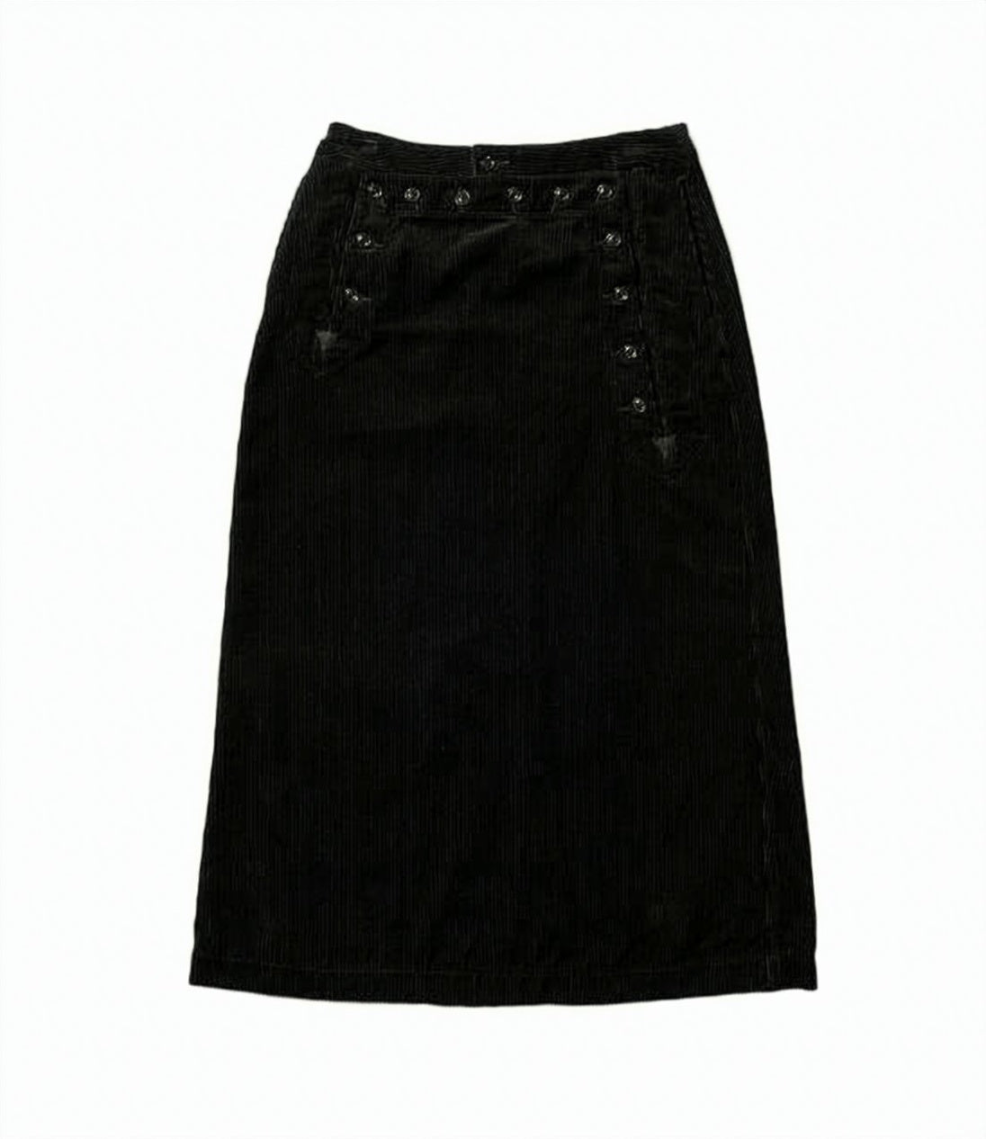 Midi-Length Black Skirt with Button Detailing and Textured Finish