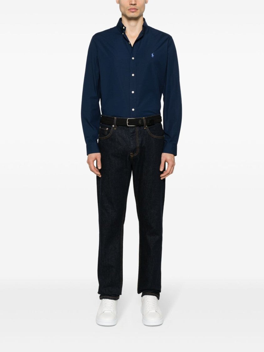 Tailored Blue Shirt With Classic Button-Down Collar