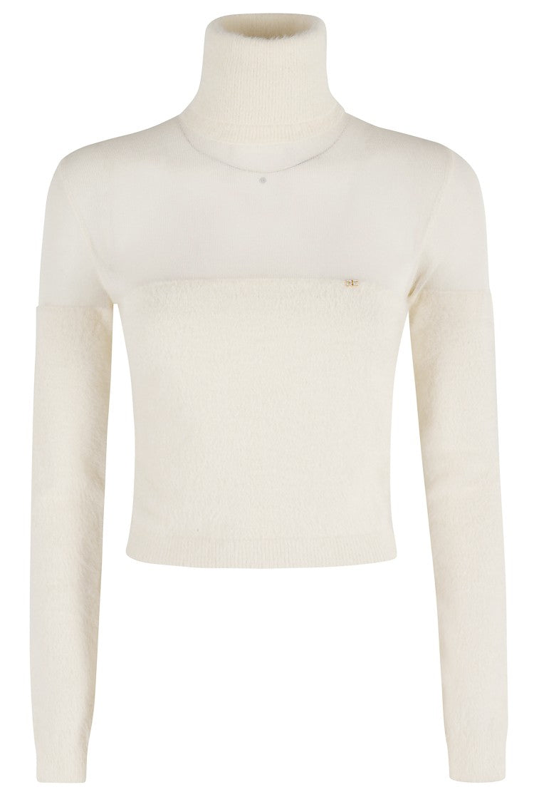 Cropped Tricot Sweater With High Neck And Textured Knit