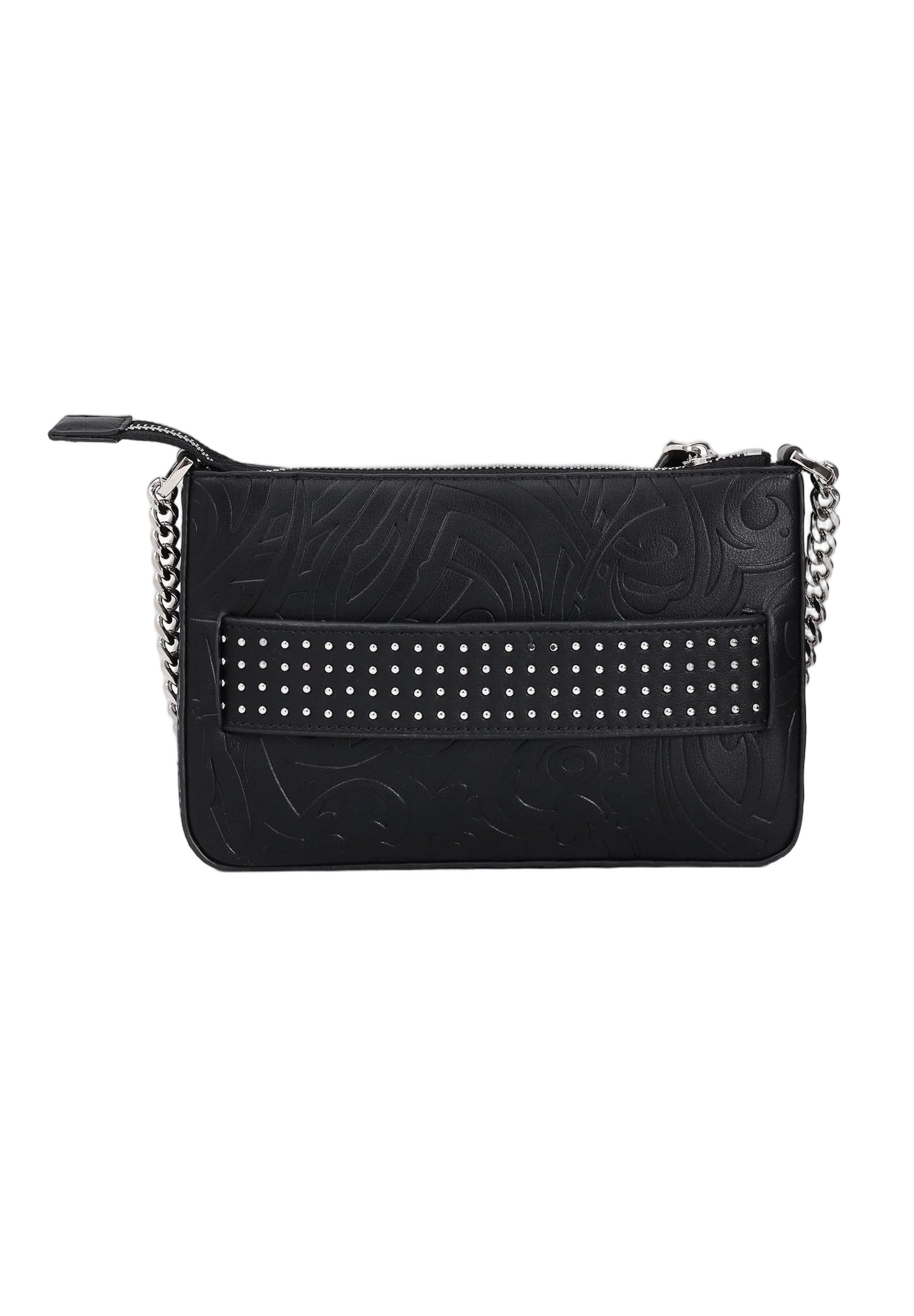 Embossed Black Shoulder Bag with Metallic Logo