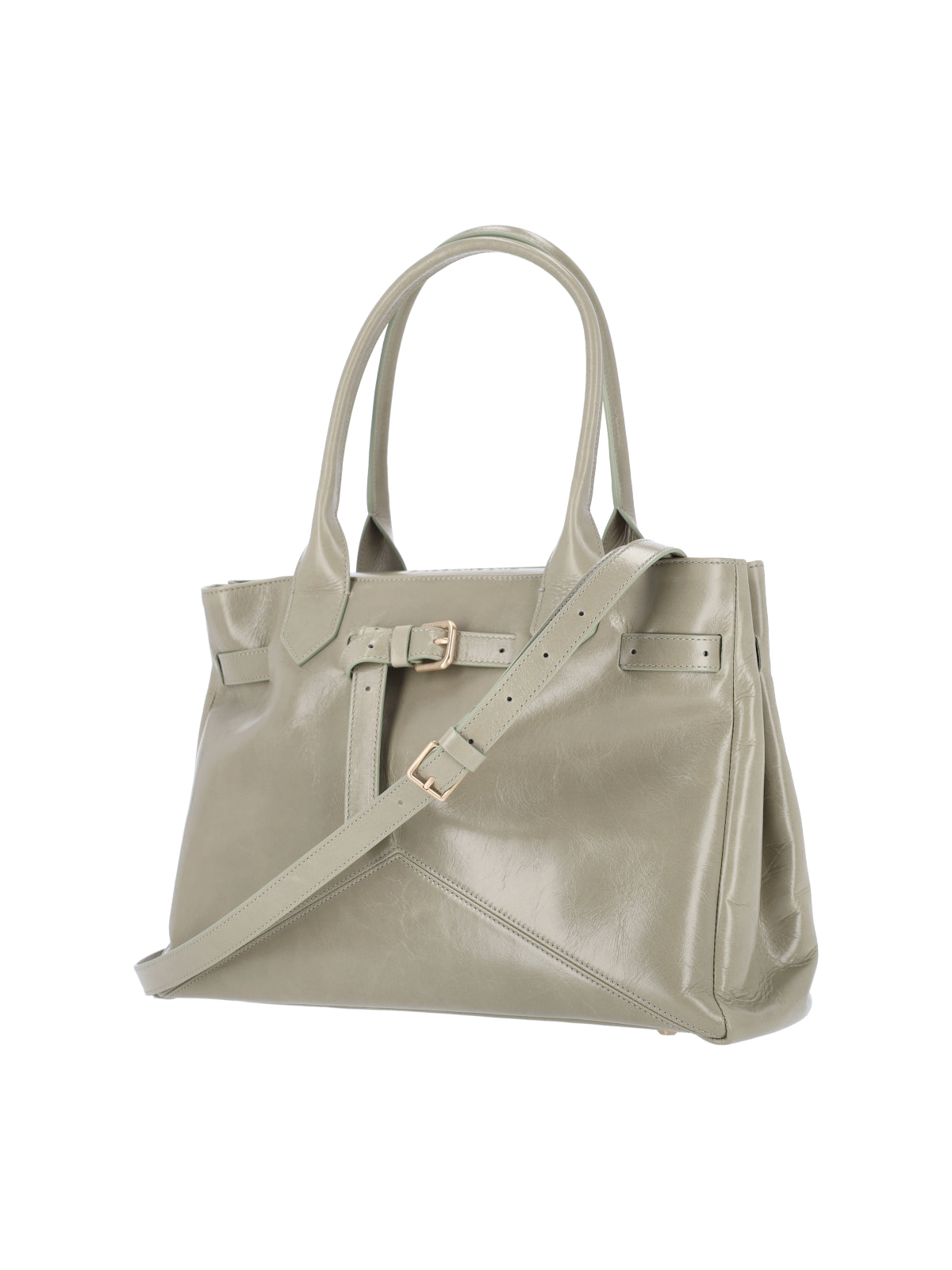 Elegancka szara torba tote ze skóry cielęcej z regulowaną klamrą