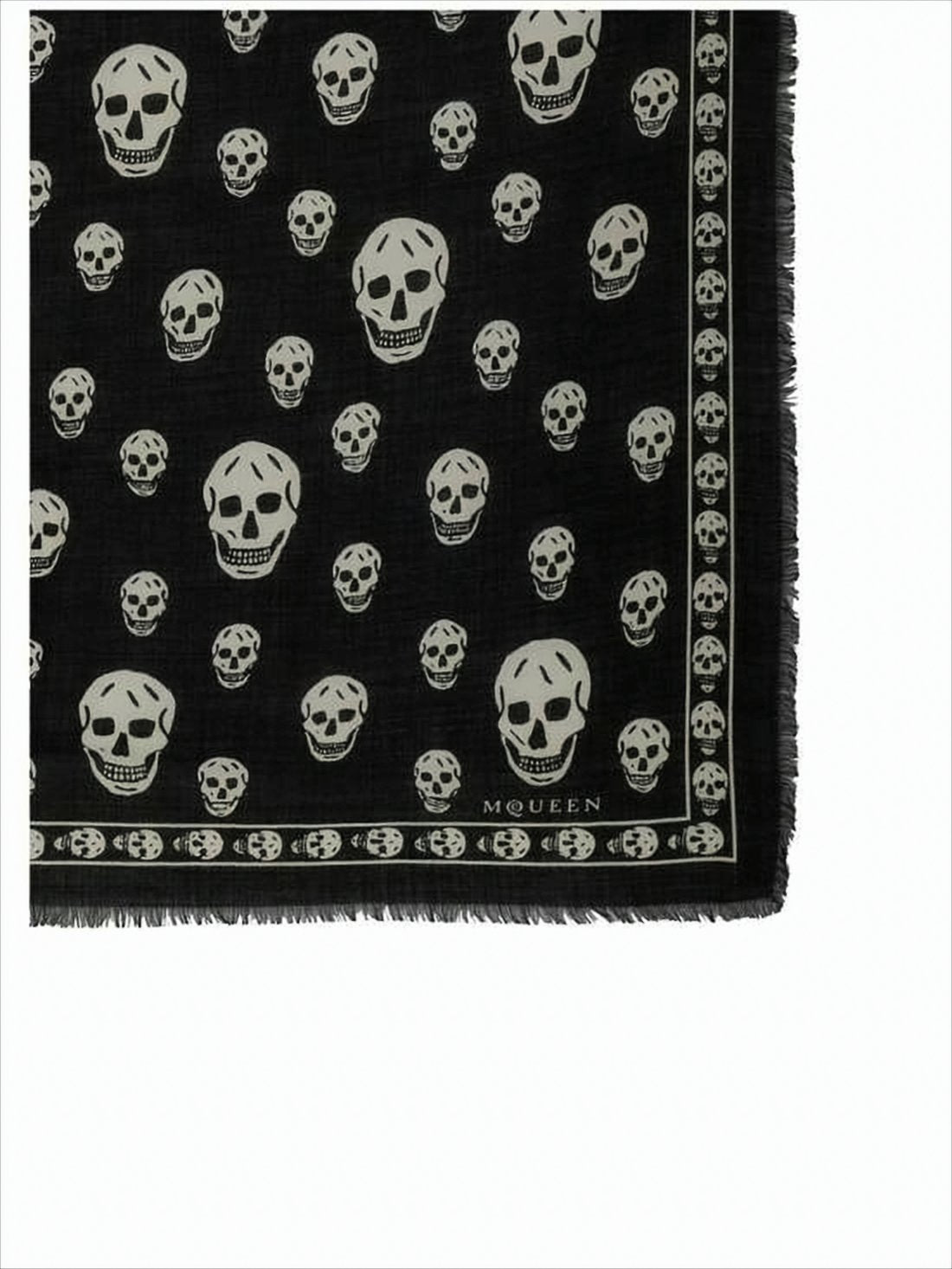 Skull Motif Rectangular Scarf with Fringed Trim