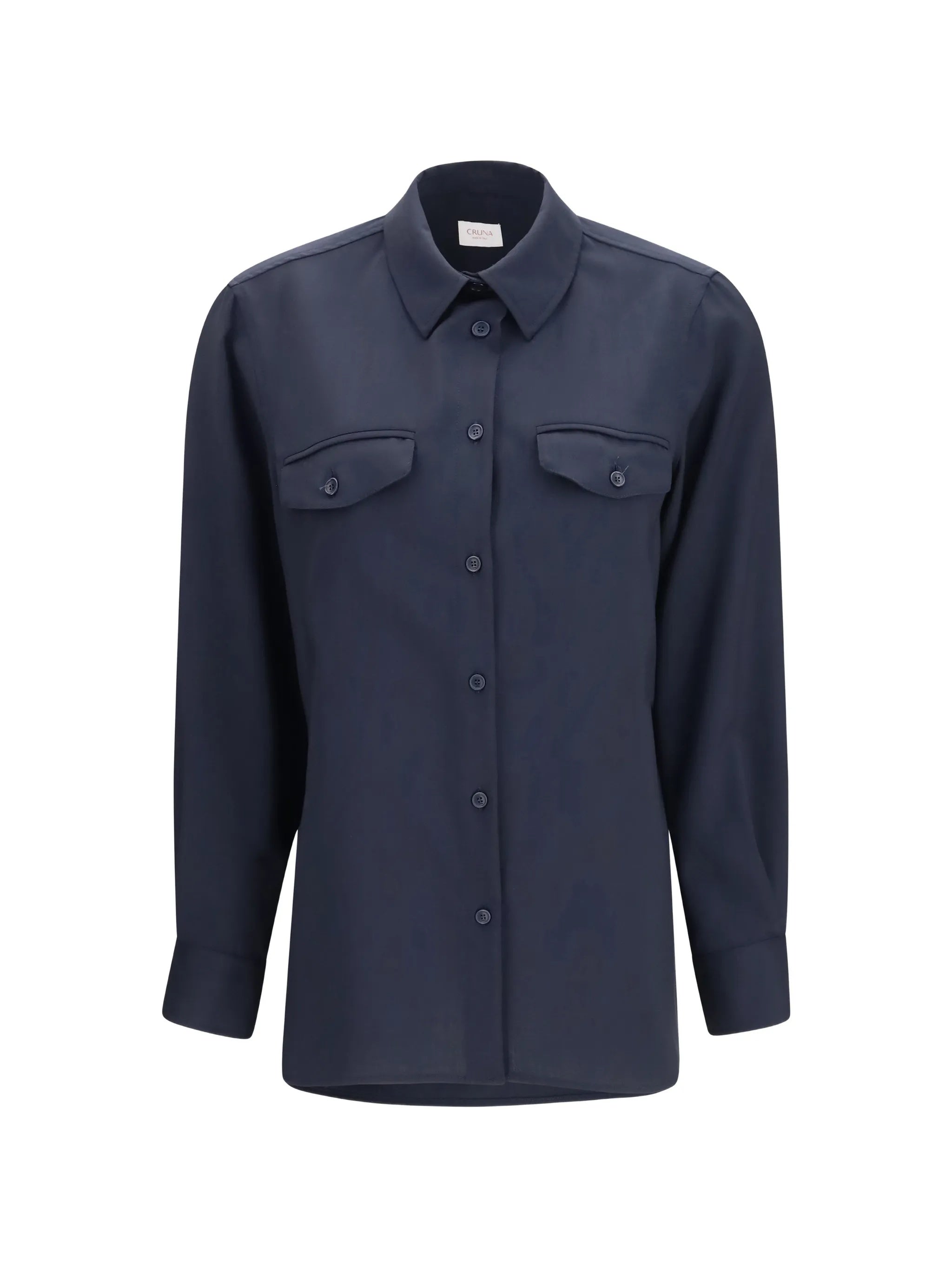 Blue Structured Flap Pocket Cotton Overshirt