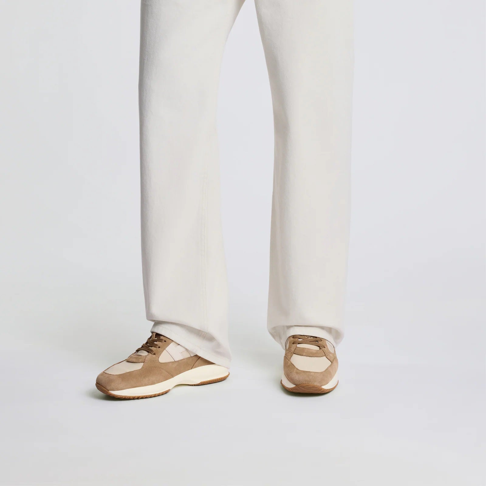 Interactive Lace-Up Sneakers in Calfskin and Nylon