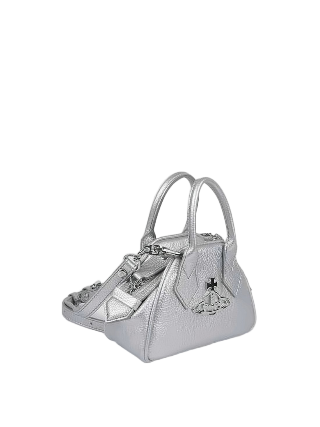 Textured Silver Shoulder Bag with Trapezoidal Shape