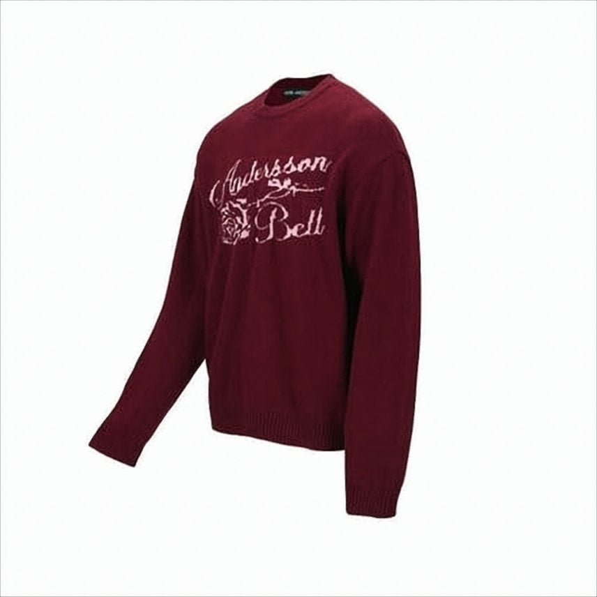 Burgundy Knit Sweater with Floral Script Logo