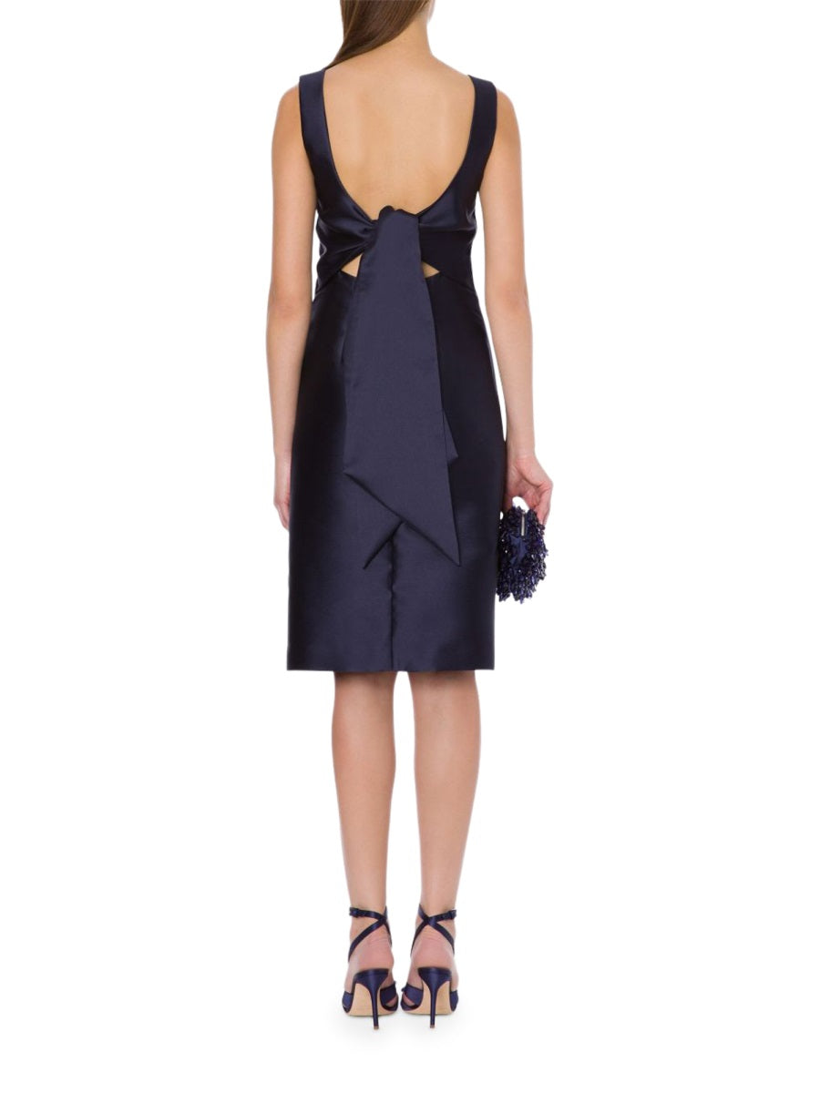 Rich Blue Satin Open Back Midi Dress