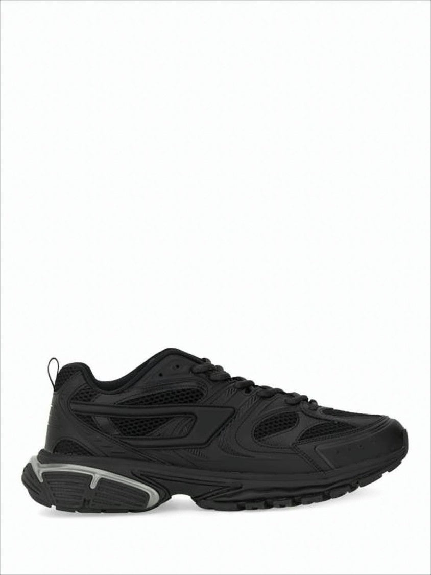 Black Mesh Sports Sneakers with Textured Sole