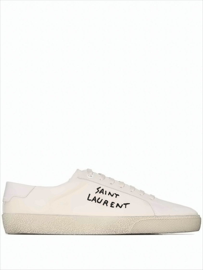 Canvas and Calfskin Low-Top Sneakers with Handwritten Logo