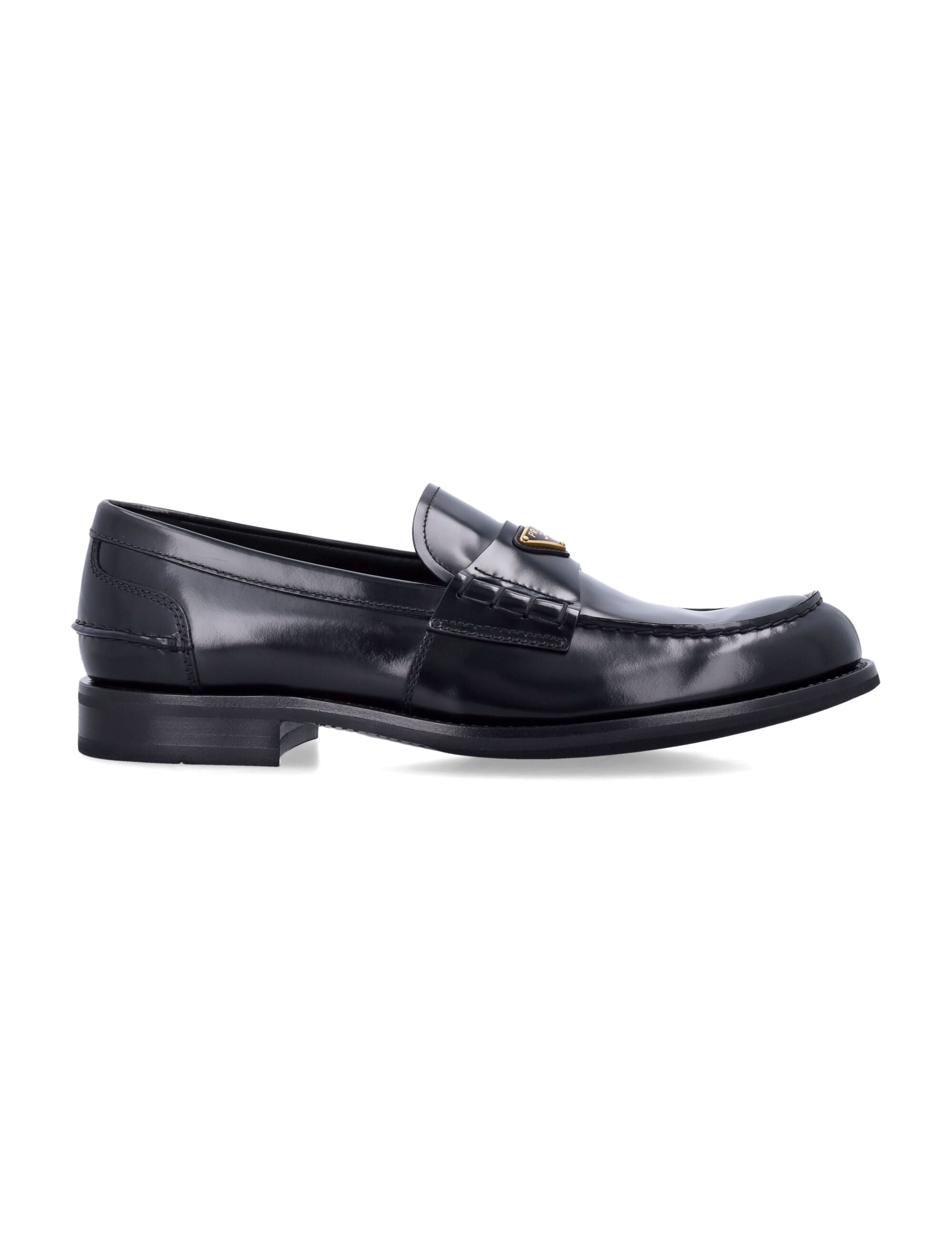 Brushed Leather Loafers with Enameled Metal Logo