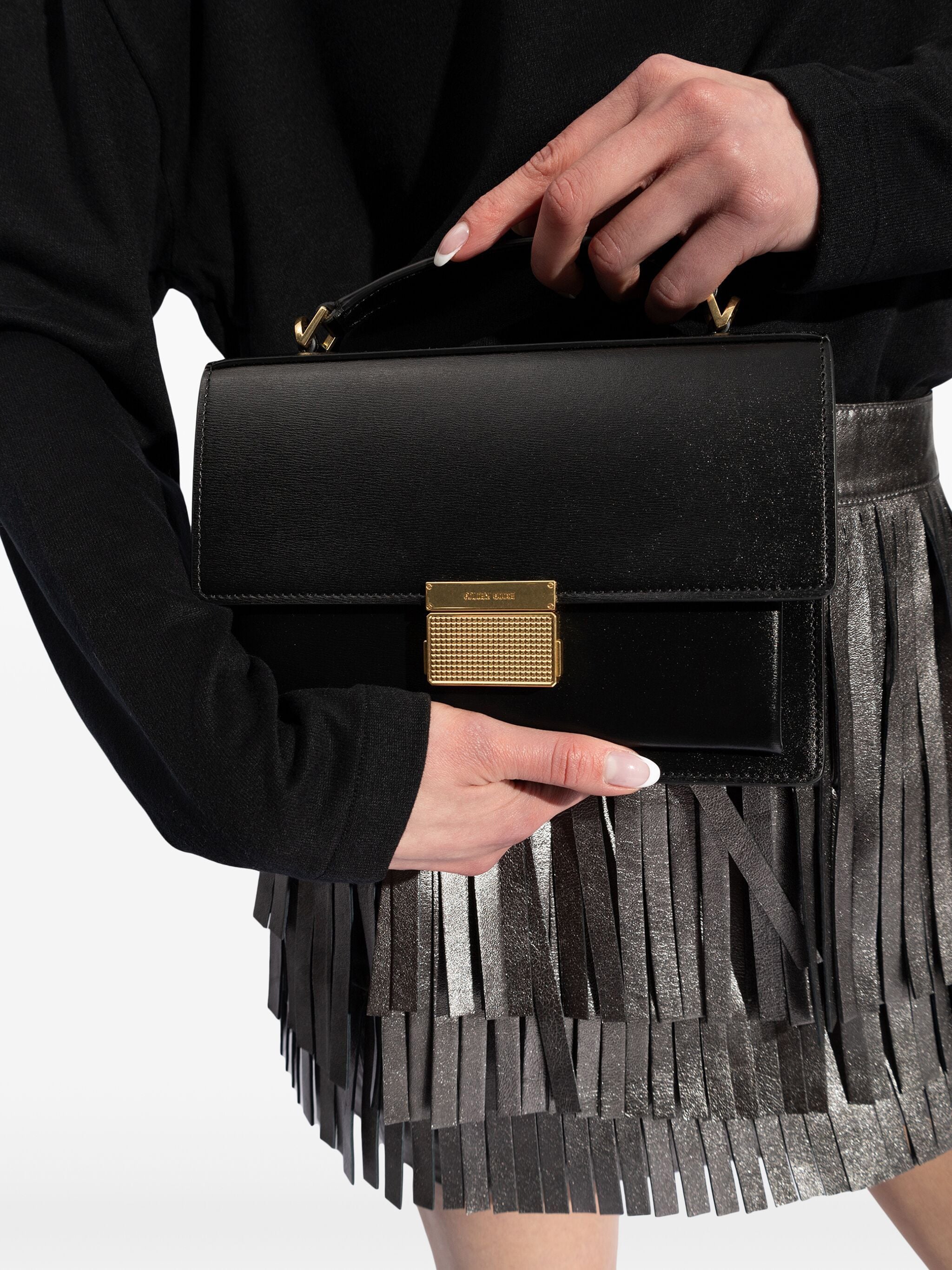 Venezia Bag Black Palmellato Leather Handbag