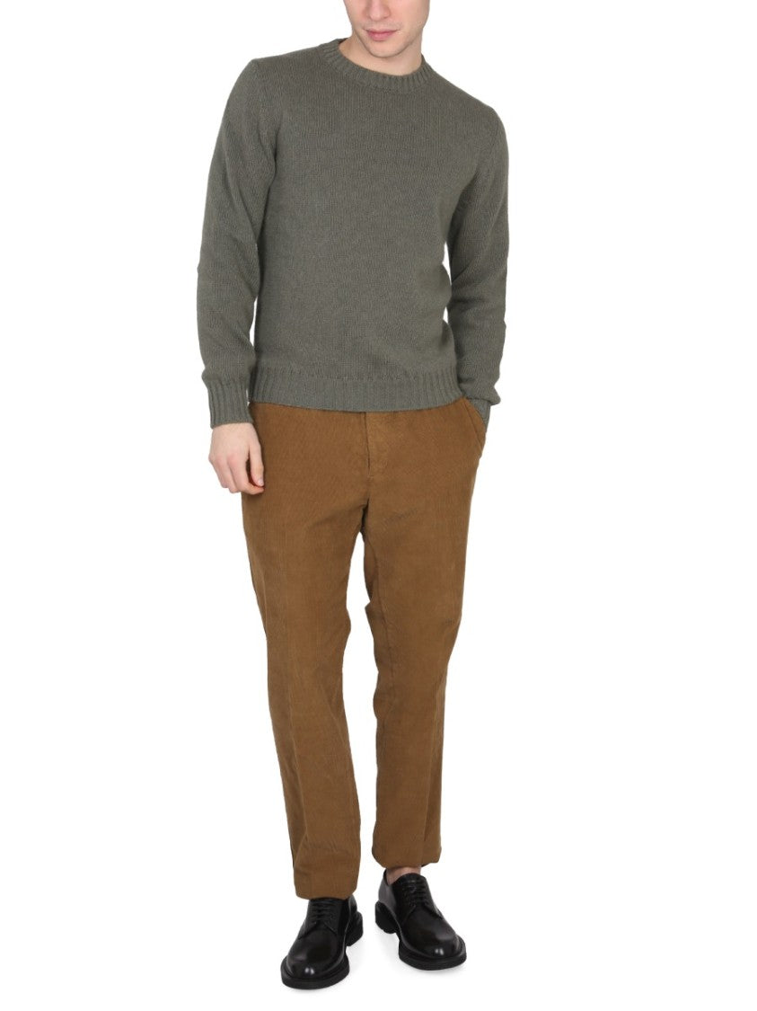 Cross-Neck Ribbed Knit Sweater In Green