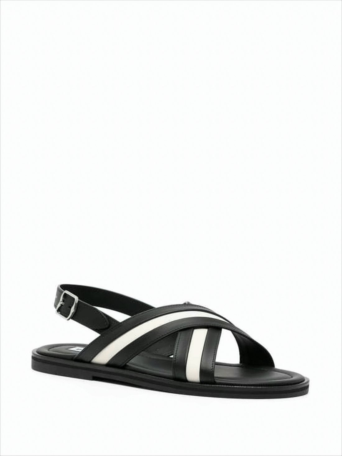 Cross-Strap Black Calf Leather Sandals
