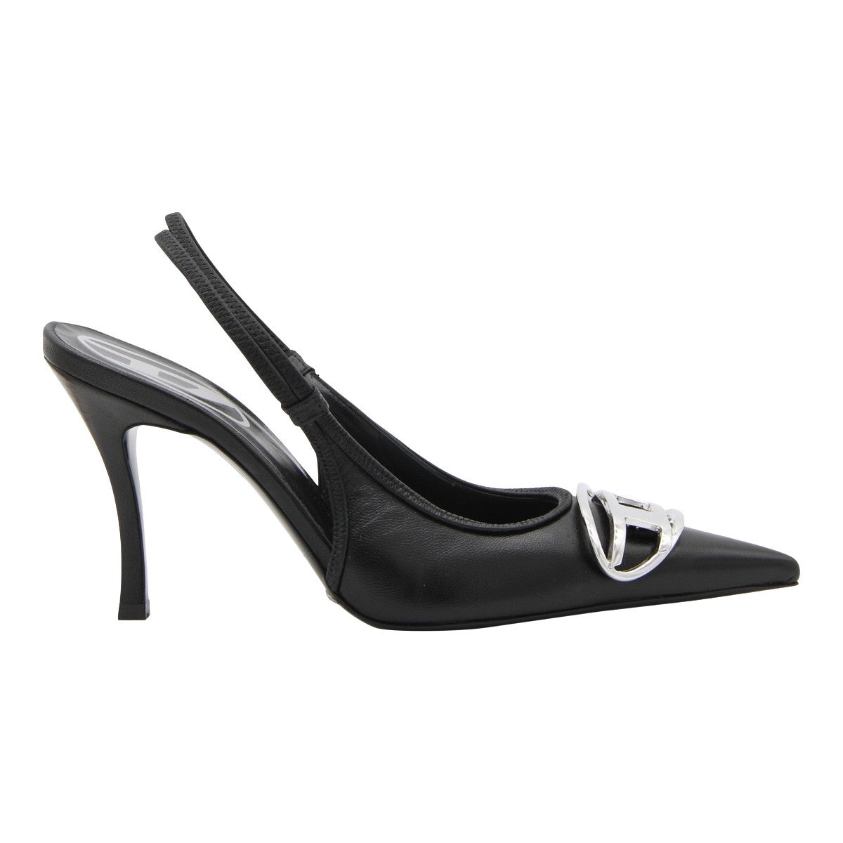 Pointed Toe Black High-Heeled Slingback